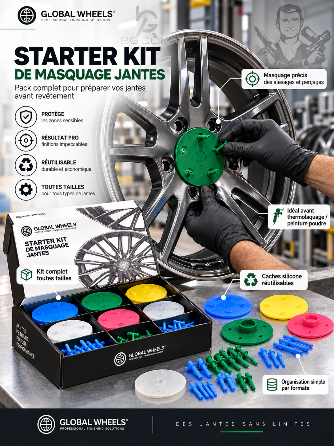 Global Wheels – STARTER Kit de masquage jantes (pack complet, toutes tailles) BGCOMAGENCY