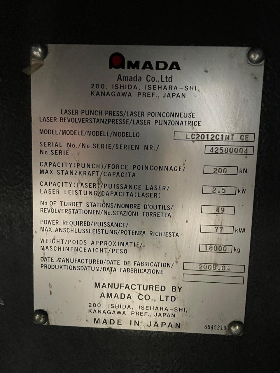 AMADA LC-2012 C1 NT (04/2008) + MP-2512 C1