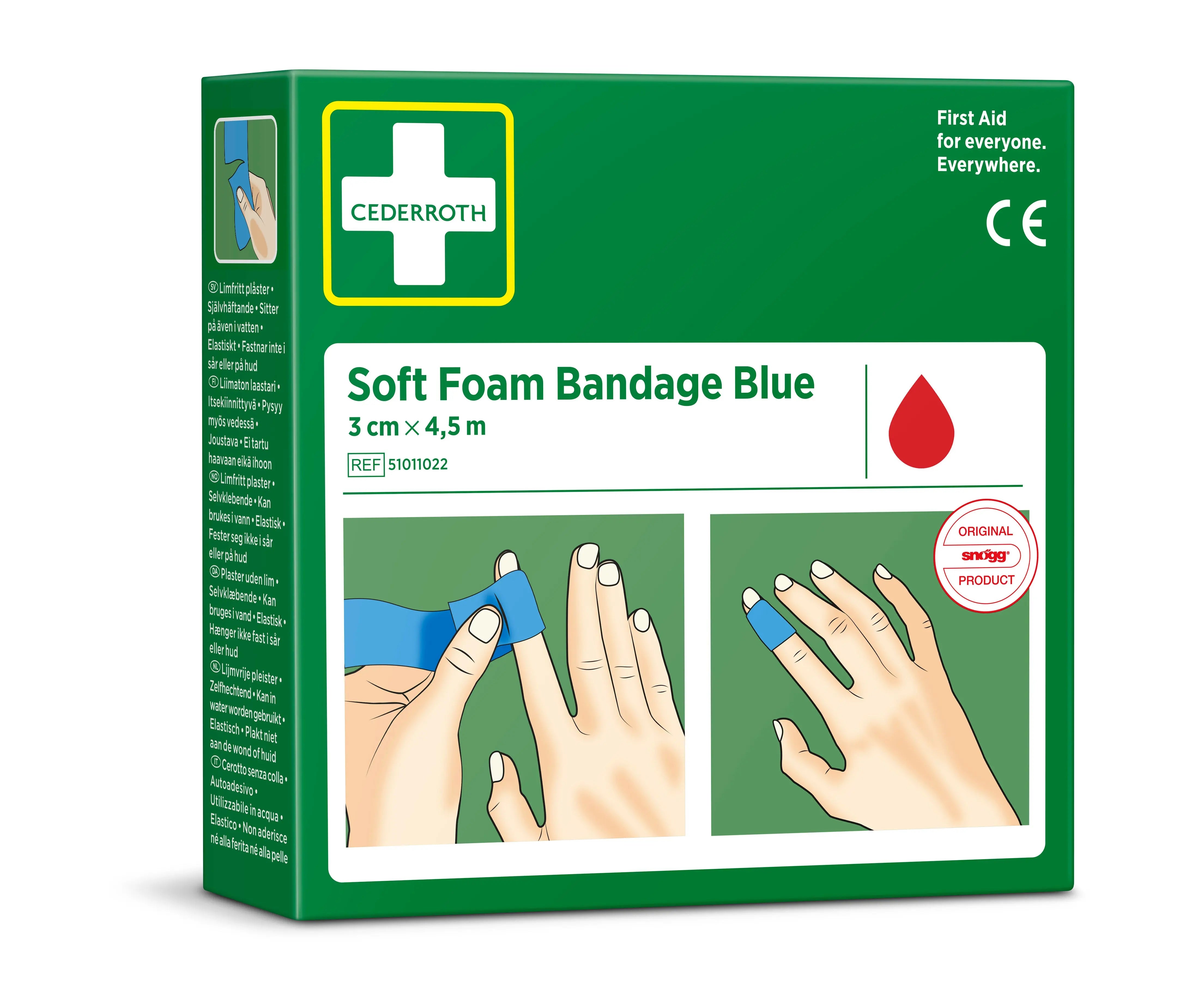 pansements en mousse douce bleus cederroth 3 cm x 4,5 m pour soins des blessures