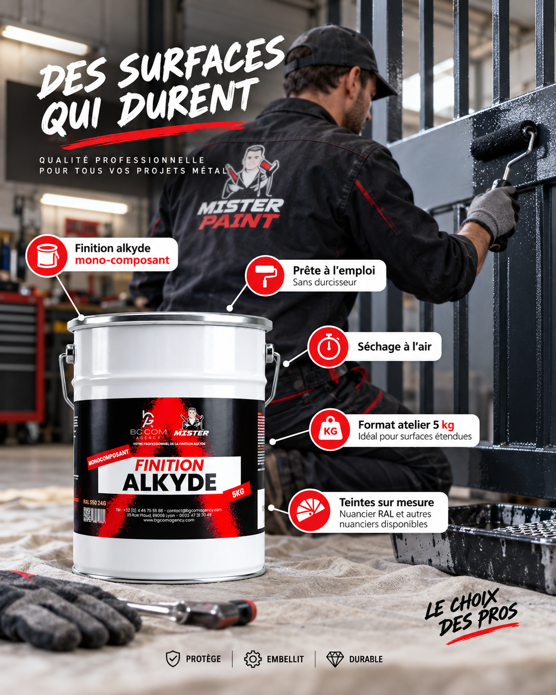 Finition alkyde mono-composant bidon 5 kg | BG COM AGENCY Mister Paint