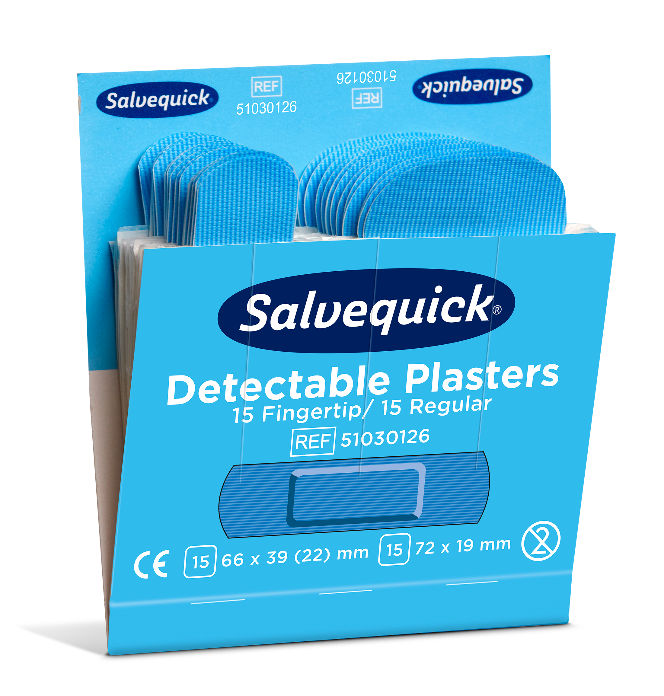 Boîte de pansements détectables Salvequick avec 15 pansements doigts et 15 pansements standards