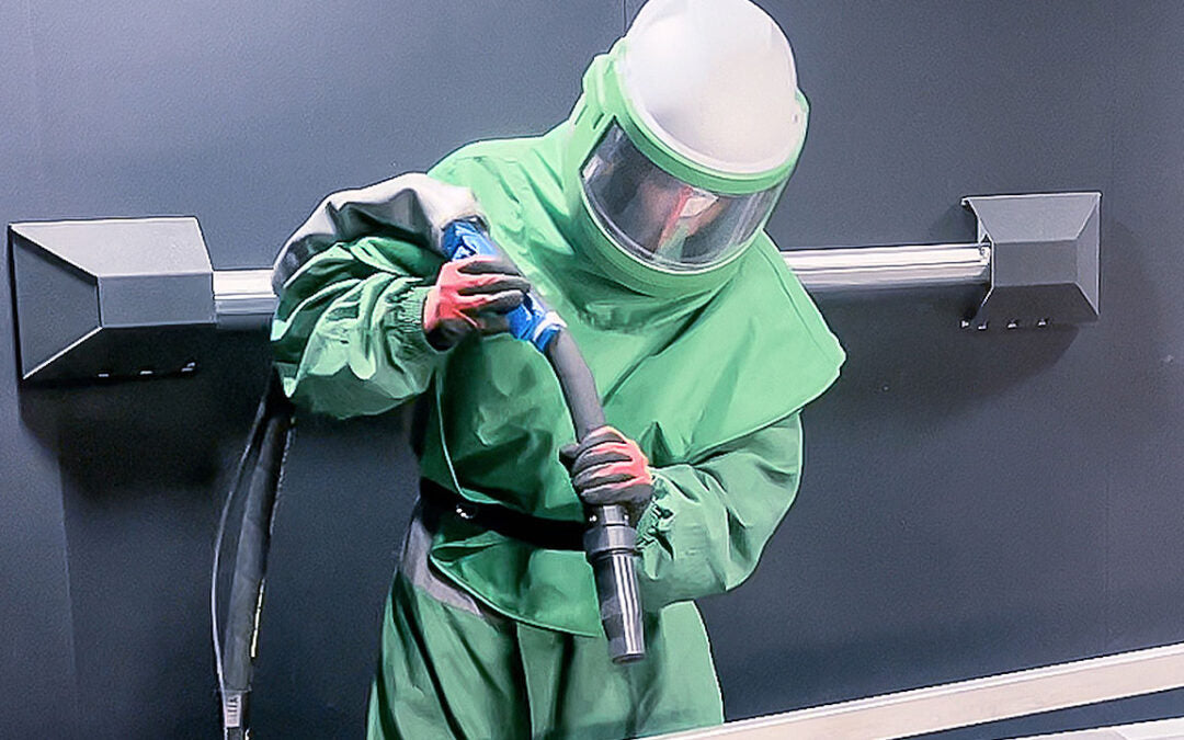 Personne en combinaison de protection effectuant un sablage sur une surface métallique sablage ou grenaillage lequel choisir