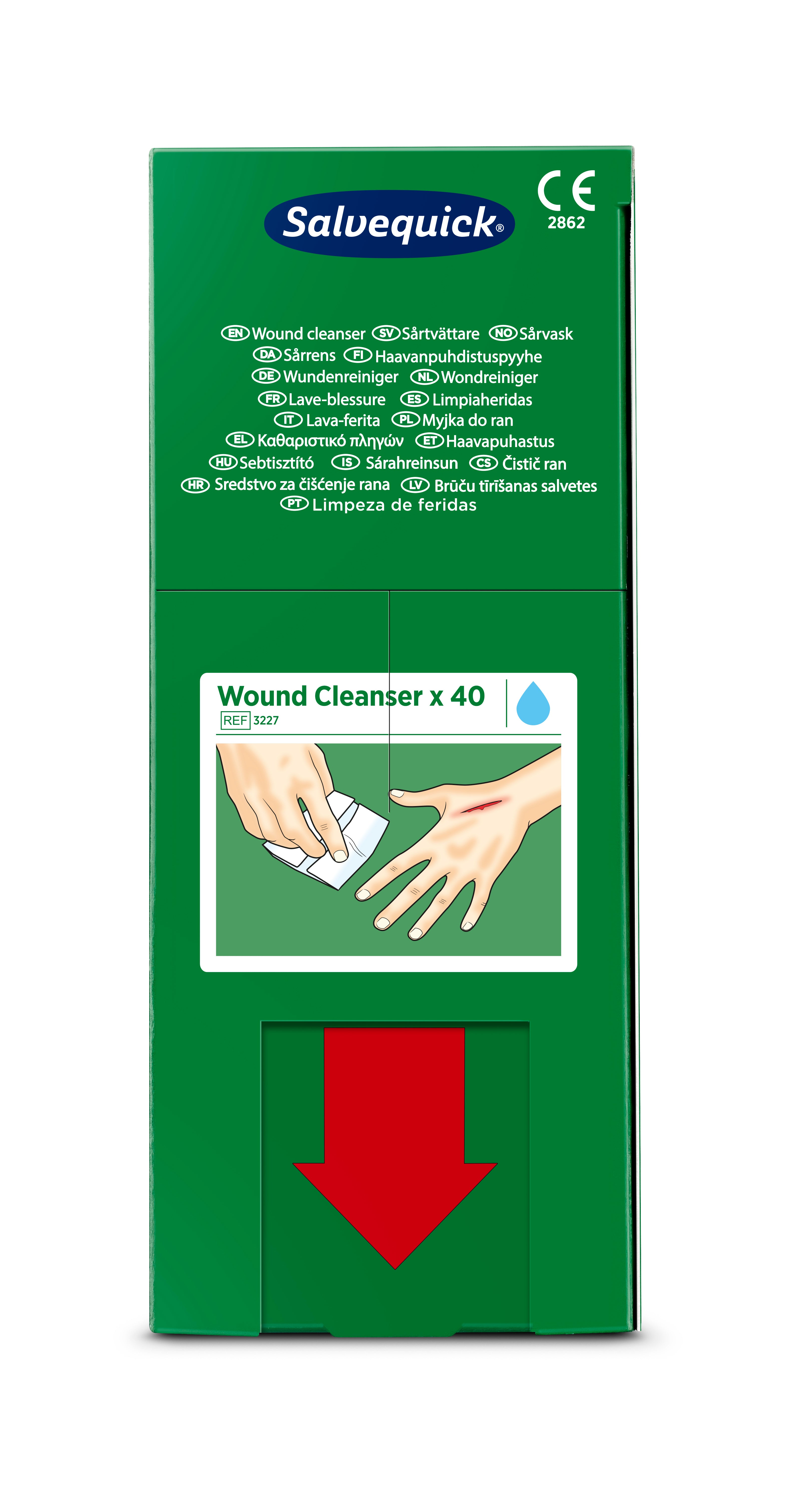 Cederroth - Lingette lave blessures Salvequick (0,9% NaCl, sterile), 40 lingettes