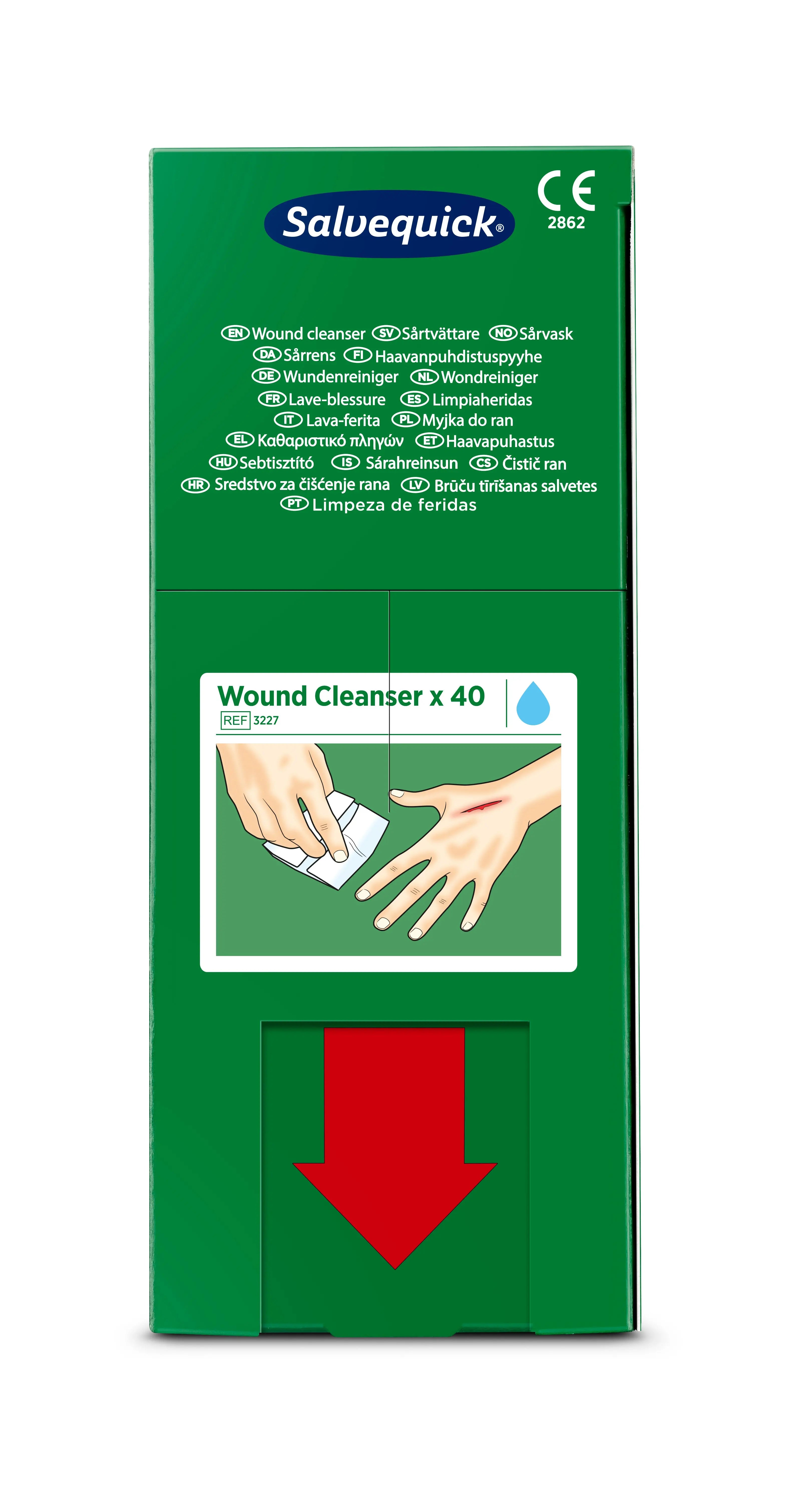 CEDERROTH - Lingette lave blessures Salvequick (0,9% NaCl, sterile), 40 lingettes CEDERROTH