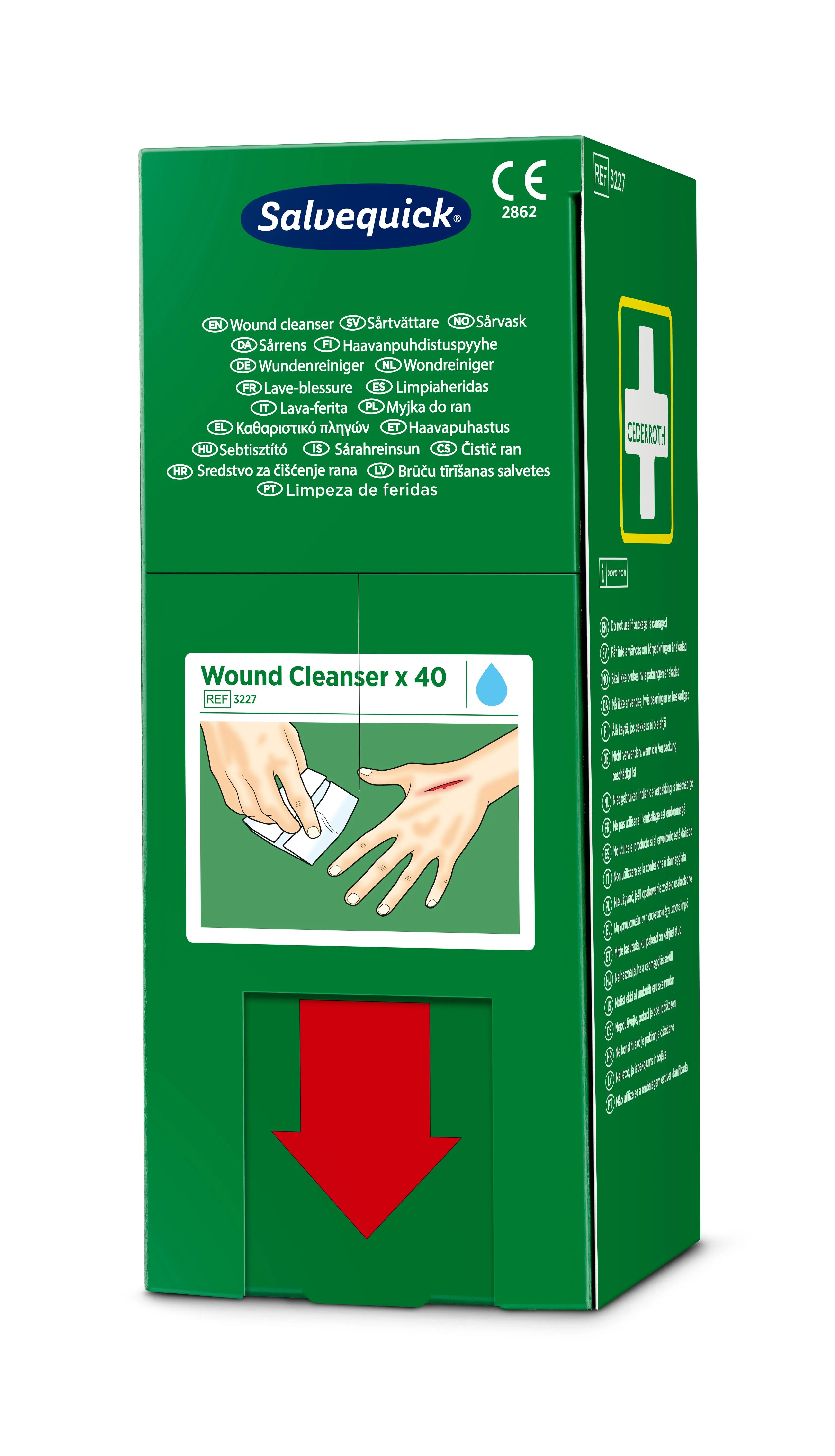 CEDERROTH - Lingette lave blessures Salvequick (0,9% NaCl, sterile), 40 lingettes CEDERROTH