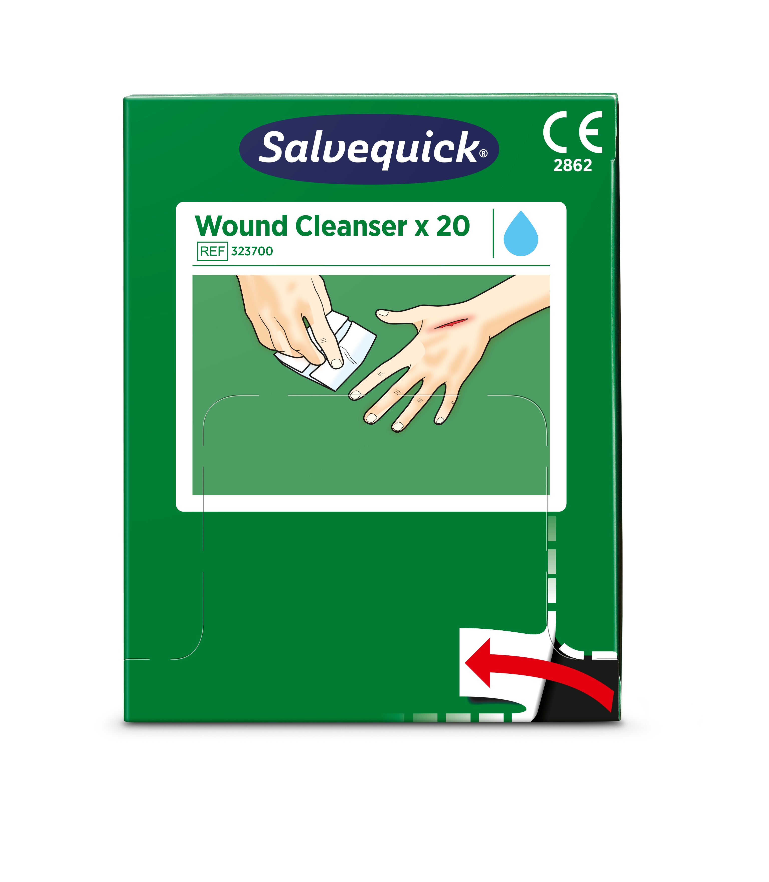 Cederroth - Lingette lave blessures Salvequick (0,9% NaCl, sterile), 20 lingettes