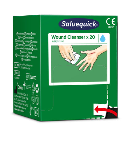 Cederroth - Lingette lave blessures Salvequick (0,9% NaCl, sterile), 20 lingettes