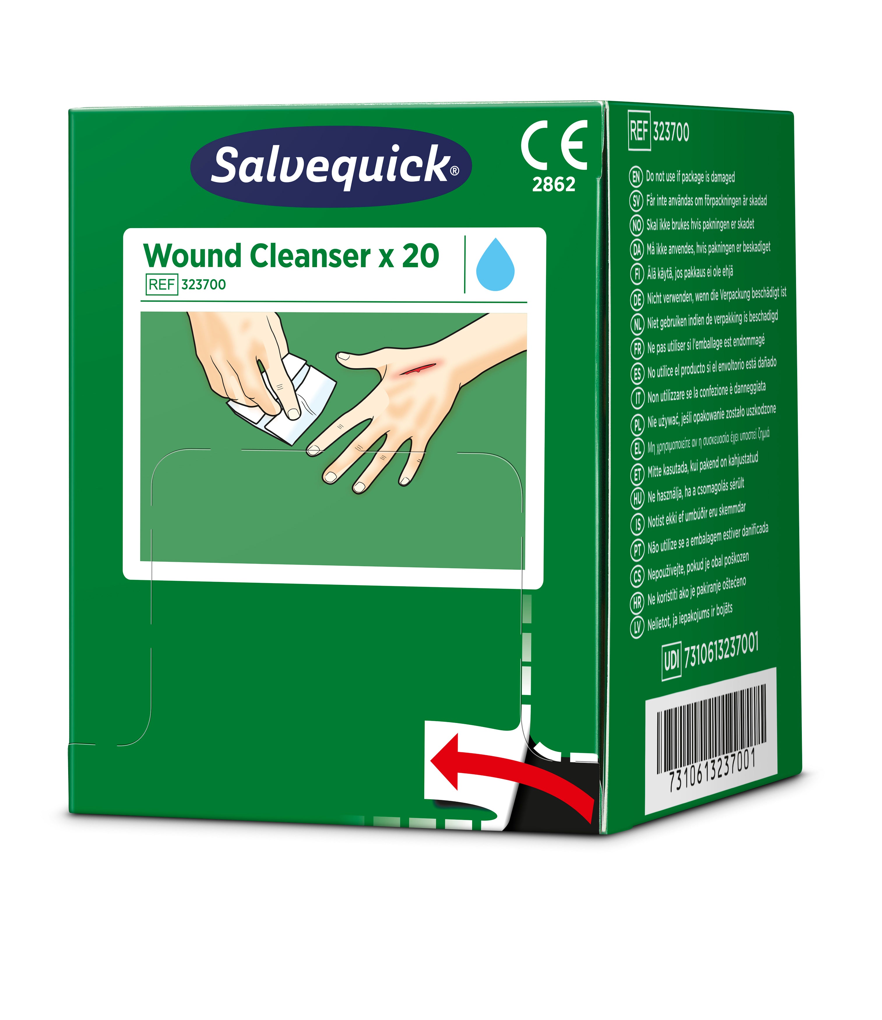 Cederroth - Lingette lave blessures Salvequick (0,9% NaCl, sterile), 20 lingettes