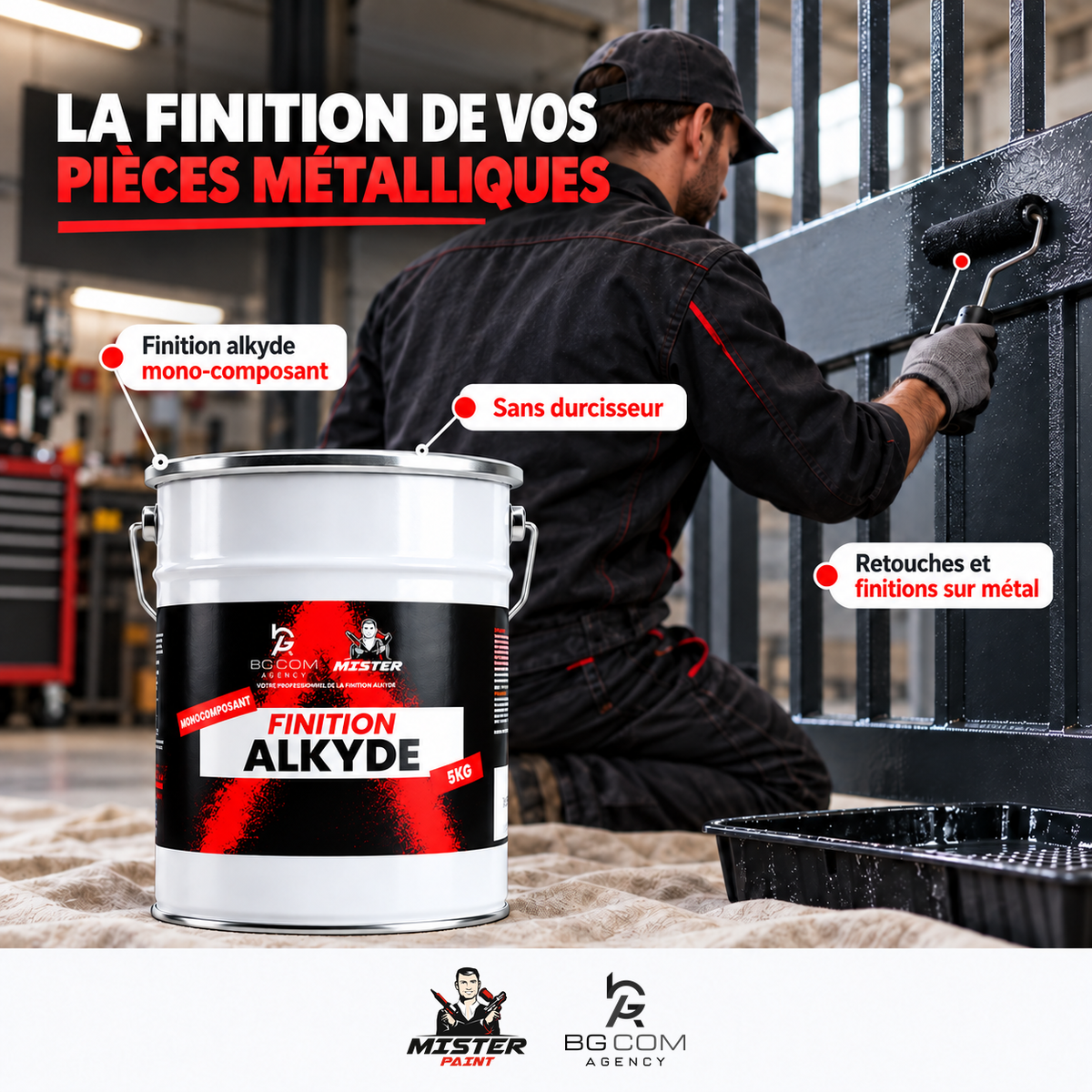 Finition alkyde mono-composant sur pièces métalliques, application au rouleau