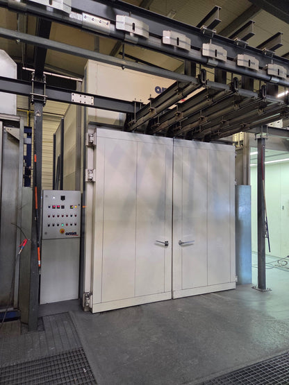 Chaîne complète de thermolaquage – capacités 5 m (L) × 2,5 m (H) – OMIA (FR) + monobain “IS – TORAN”