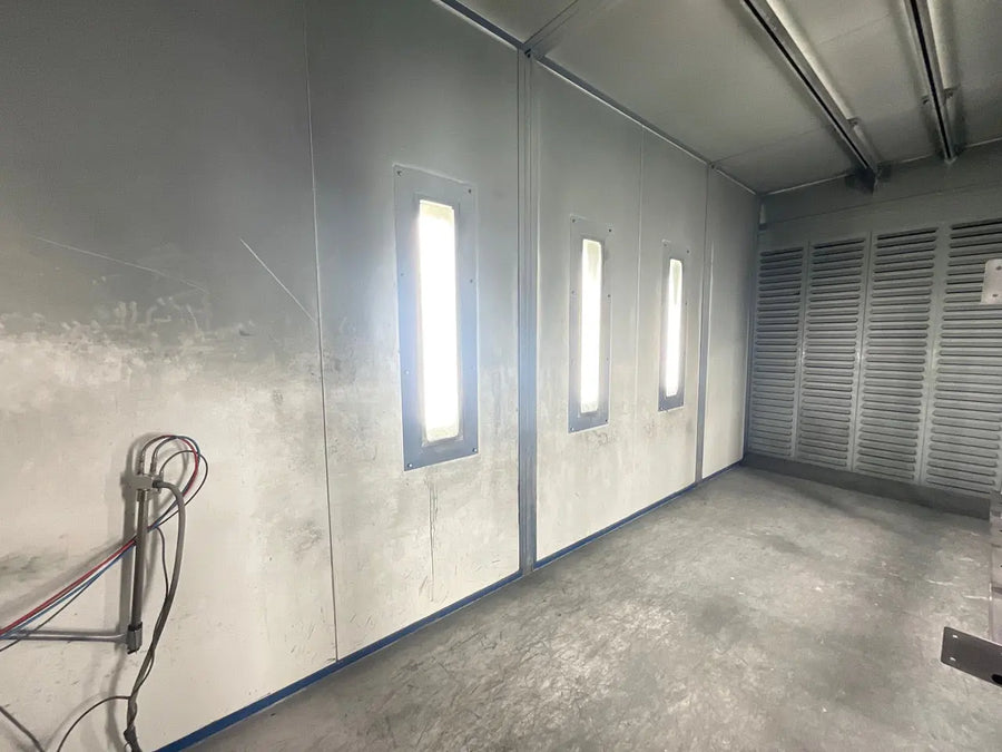 Chaîne complète Thermolaquage 6,5m - Cabine de poudrage + four gaz - Occasion BGCOMAGENCY