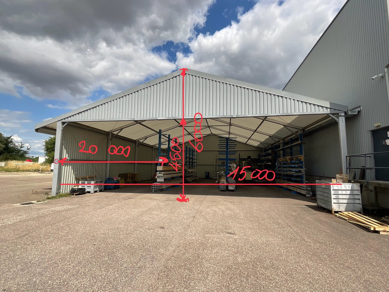 Chapiteau industriel rigide - 20x15 m - 300m2