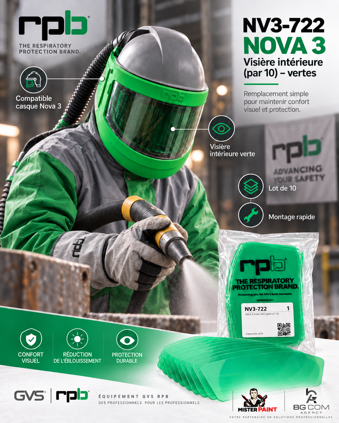 GVS-RPB – NOVA 3 – Visière Intérieure (Par 10) - Vertes BGCOMAGENCY