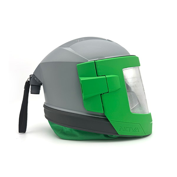 Casque de protection NOVA 3 gris et vert avec visière transparente et sangle de maintien