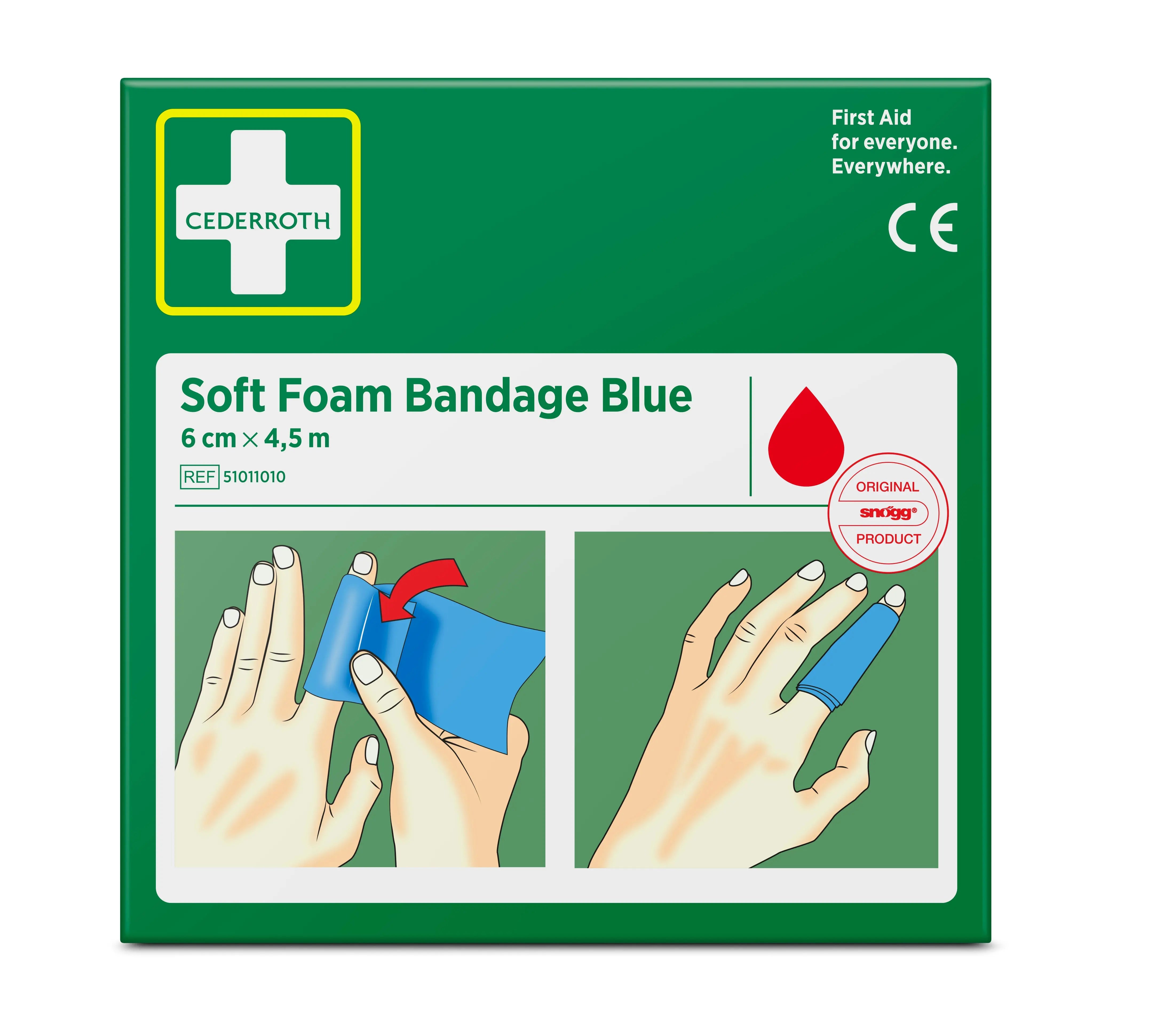pansement absorbant cederroth bandage en mousse soft bleu 6 cm x 4,5 m pour premiers secours