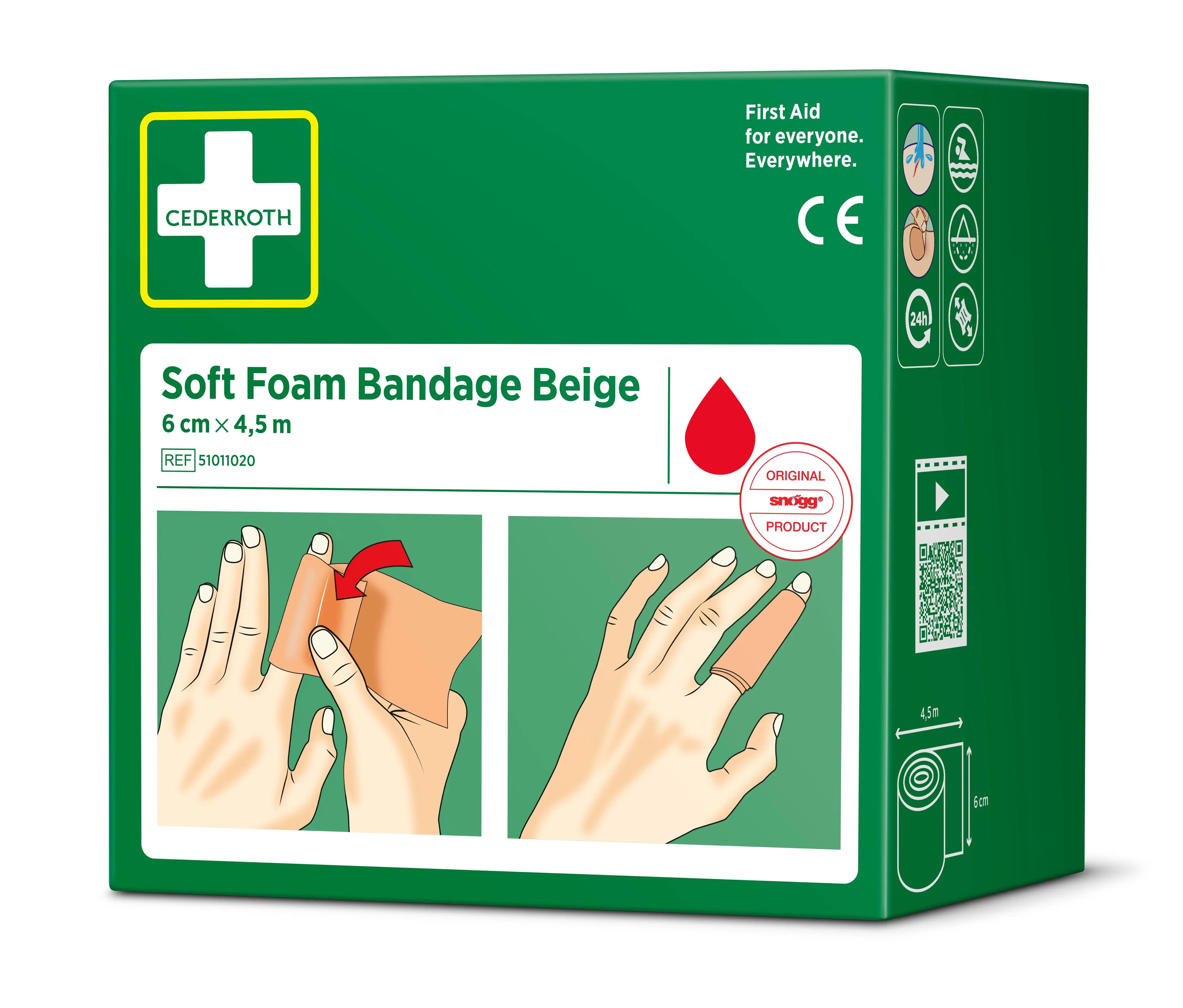 pansement mousse beige 6cm x 4,5m de cederroth pour premiers secours